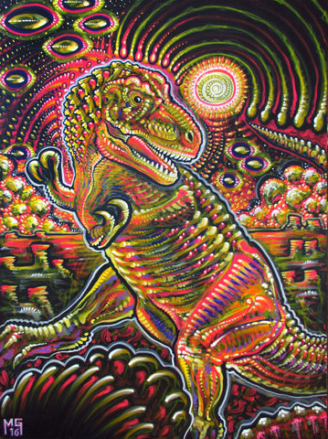 End of the World Party (Tyrannosaurus rex), art - Michael Garfield Visionary Art (michaelgarfieldart.com)
