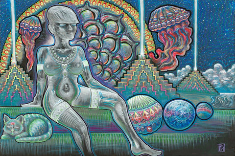New Age Cleopatra Basks Apocalyptically in Neon Light, art - Michael Garfield Visionary Art (michaelgarfieldart.com)